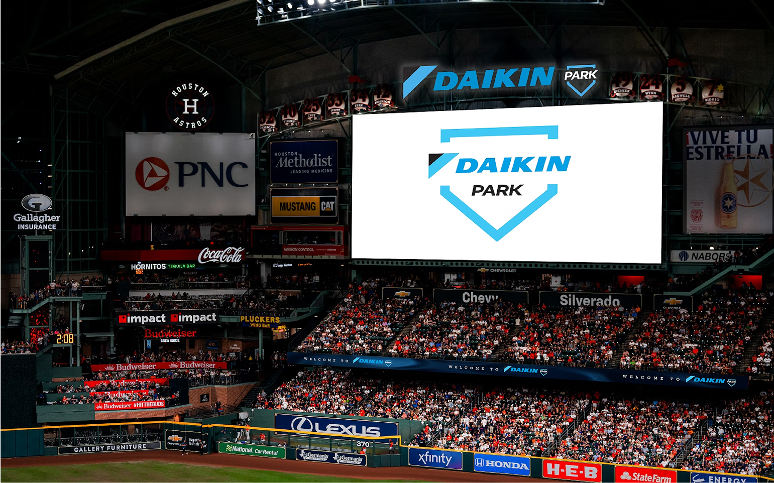 Houston Astros stadium with Daikin Park branding